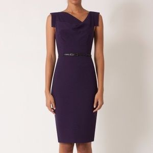 Black Halo Jackie O Sheath Dress, purple, with leather belt